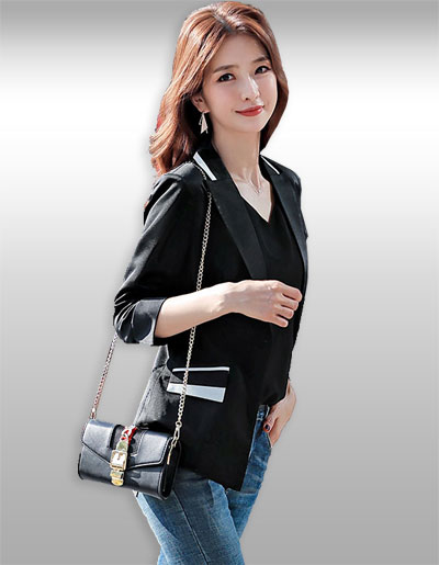 เสื้อสูทผู้หญิงสีดำแต่งขลิบสีขาวสไตล์สวยหรู 5 ไซส รหัส 2150