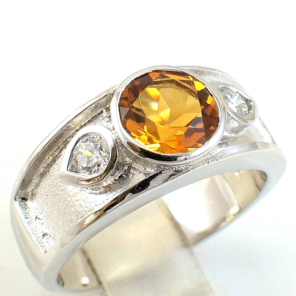 แหวนเงินแท้ราคาถูกชุบทองคำขาว ซิทรินแท้ 1.25 กะรัต เพชรCZ 0.06 กะรัต งานประณีตสวยงาม สั่งผลิตค่ะ