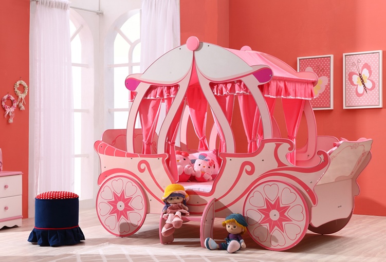 เตียงนอนไม้สำหรับเด็กผู้หญิง Princess Chariot Pink รถม้าเจ้าหญิงสีชมพู TP20133