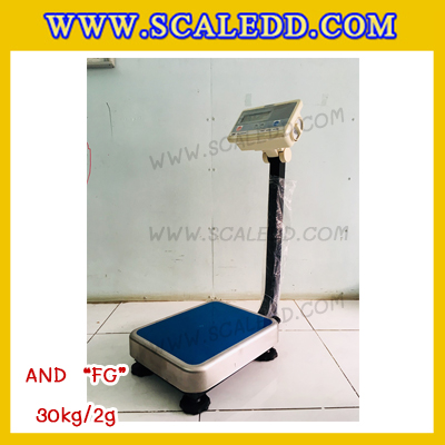 เครื่องชั่งน้ำหนักดิจิตอล พิกัด30กิโลกรัม ความละเอียด5g ยี่ห้อ AND รุ่น FG-30 ขนาดแท่นชั่ง30*38cm (เครื่องชั่งผ่านตรวจรับรองจากสำนักชั่งตวงวัด)