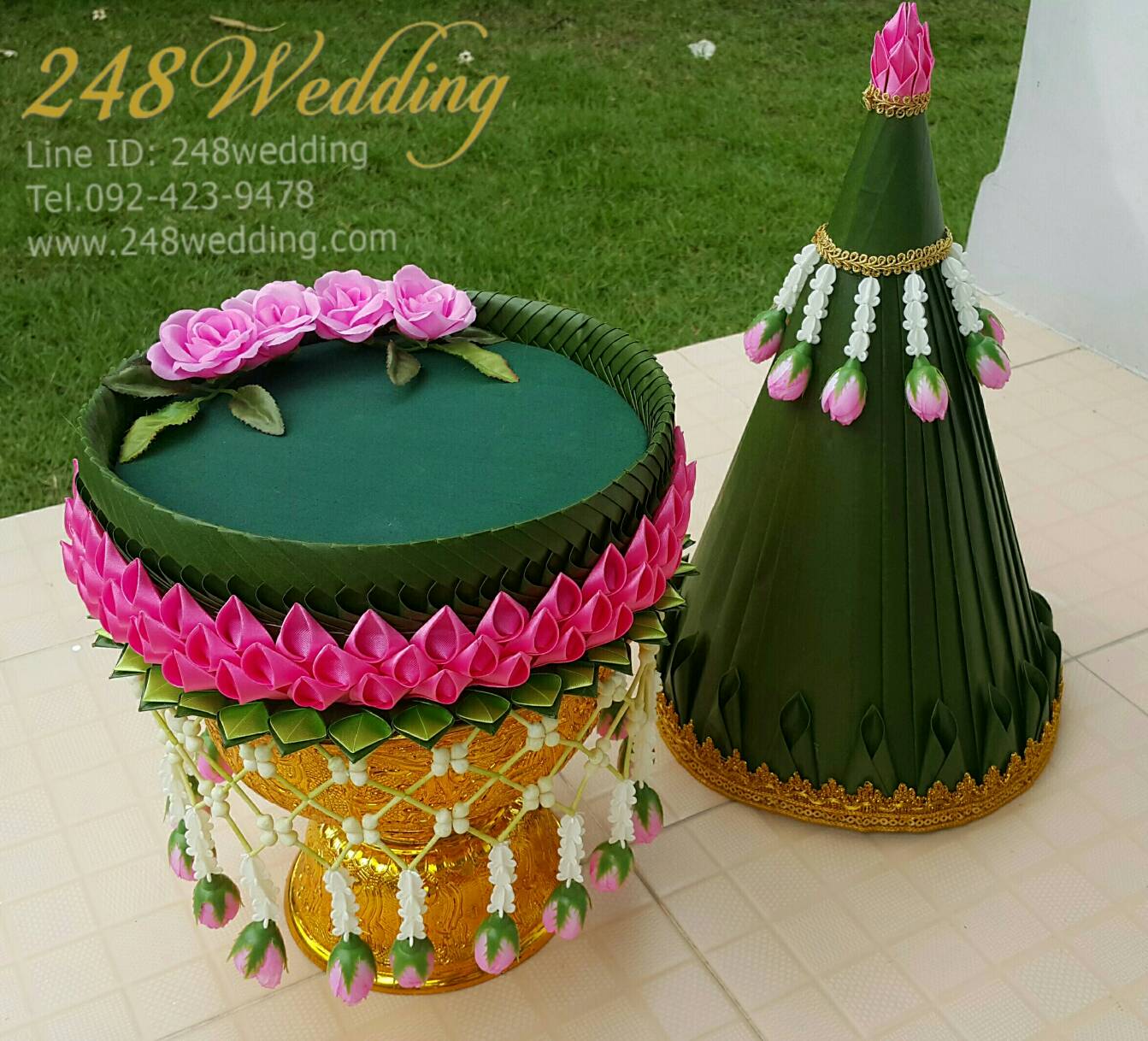 (แบบซื้อ) พานขันหมากเอกประดิษฐ์ (สีชมพู)