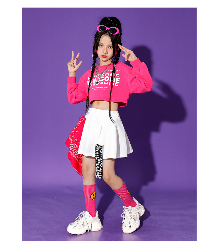 ชุดเต้น ชุดแดนซ์ ชุดเซ็ทเสื้อแขนยาวสีชมพู+กางเกงวอร์ม/กระโปรง