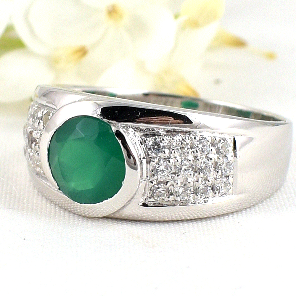 แหวนเงินแท้ราคาถูกชุบทองคำขาว พลอยแท้กรีนอะเกท 1.35 กะรัต เพชรCZ 0.36 กะรัต งานประณีตสวยงาม สั่งผลิตค่ะ