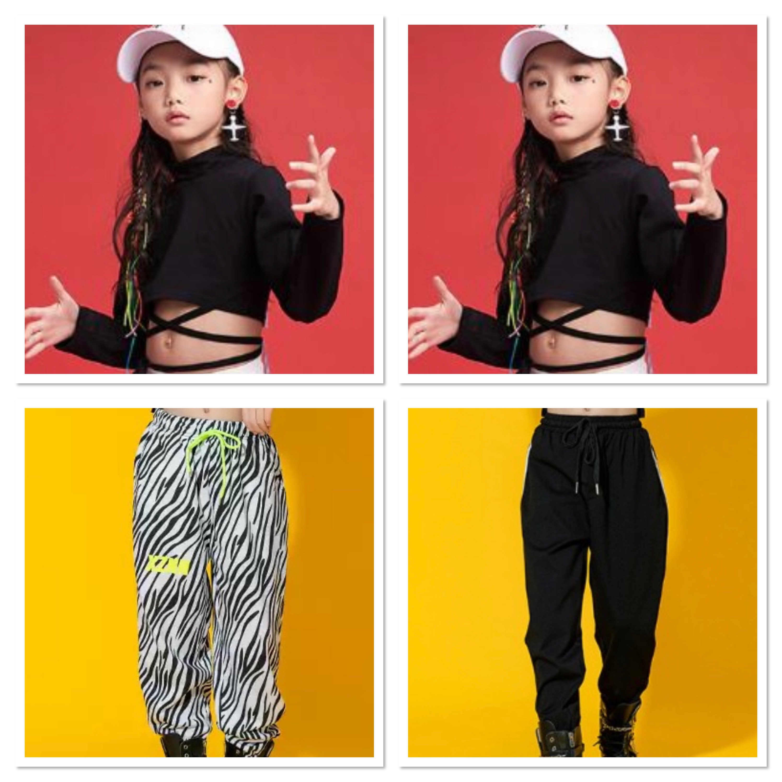 ชุดเต้น ชุดฮิปฮอป เสื้อแขนยาว เอวไขว้ พร้อมกางเกงขาขายาว ม้าลาย