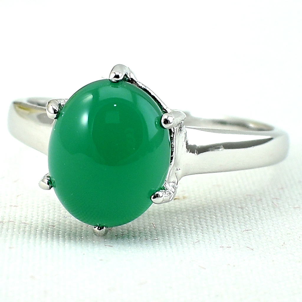 แหวนเงินแท้ราคาถูกชุบทองคำขาว พลอยแท้กรีนอะเกท 3.55 กะรัต งานประณีตสวยงาม สั่งผลิตค่ะ