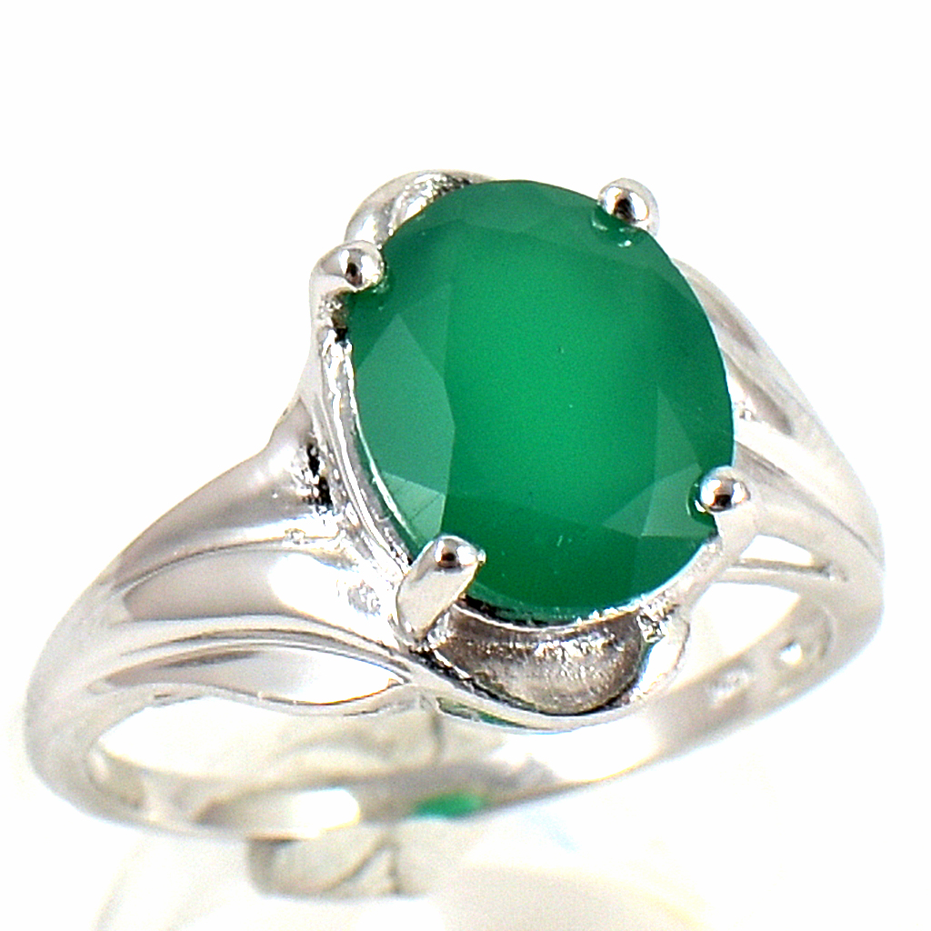 แหวนเงินแท้ราคาถูกชุบทองคำขาว พลอยแท้กรีนอะเกท 3.55 กะรัต งานประณีตสวยงาม สั่งผลิตค่ะ