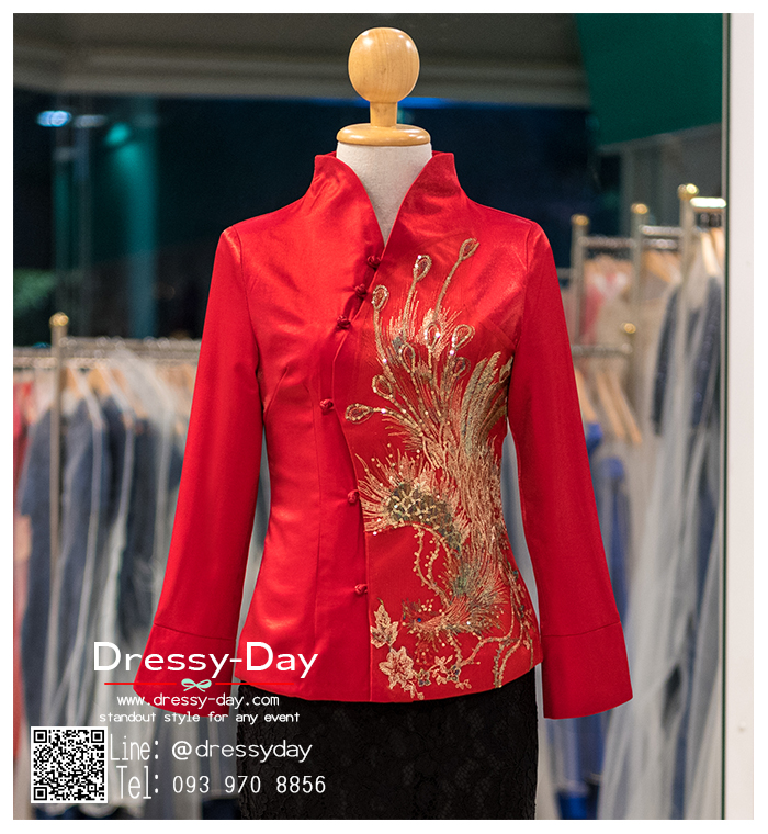 รหัส ชุดกี่เพ้า :KPS087 เสื้อกี่เพ้าหญิง เสื้อจีน แขนยาว ปักดิ้นลายหงษ์ สวย หรูหรา ไฮโซใส่ พร้อมส่งพร้อมส่ง สวยมากๆ ค่ะ