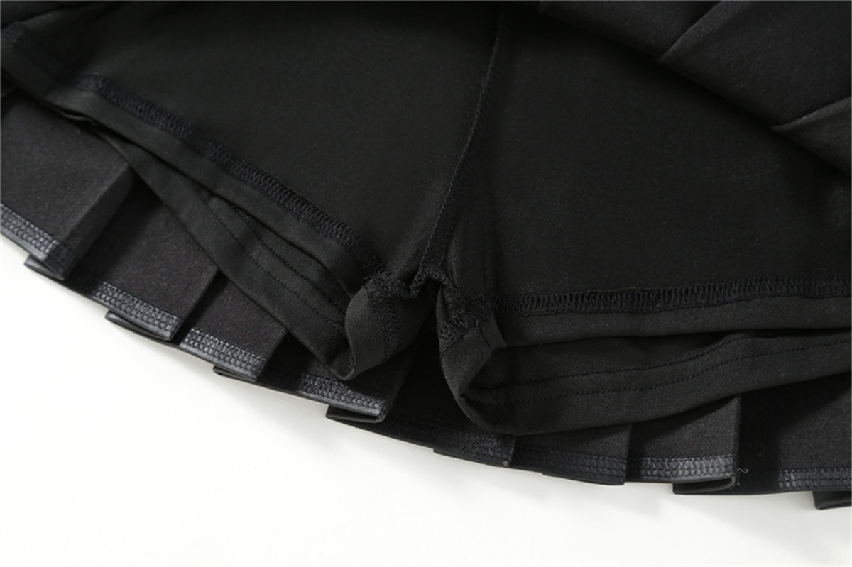 F กระโปรงเ ด็กอัดพลีท ทรงสั้น มีซับในกางเกง ลายพื้น เกรดคุณภาพ