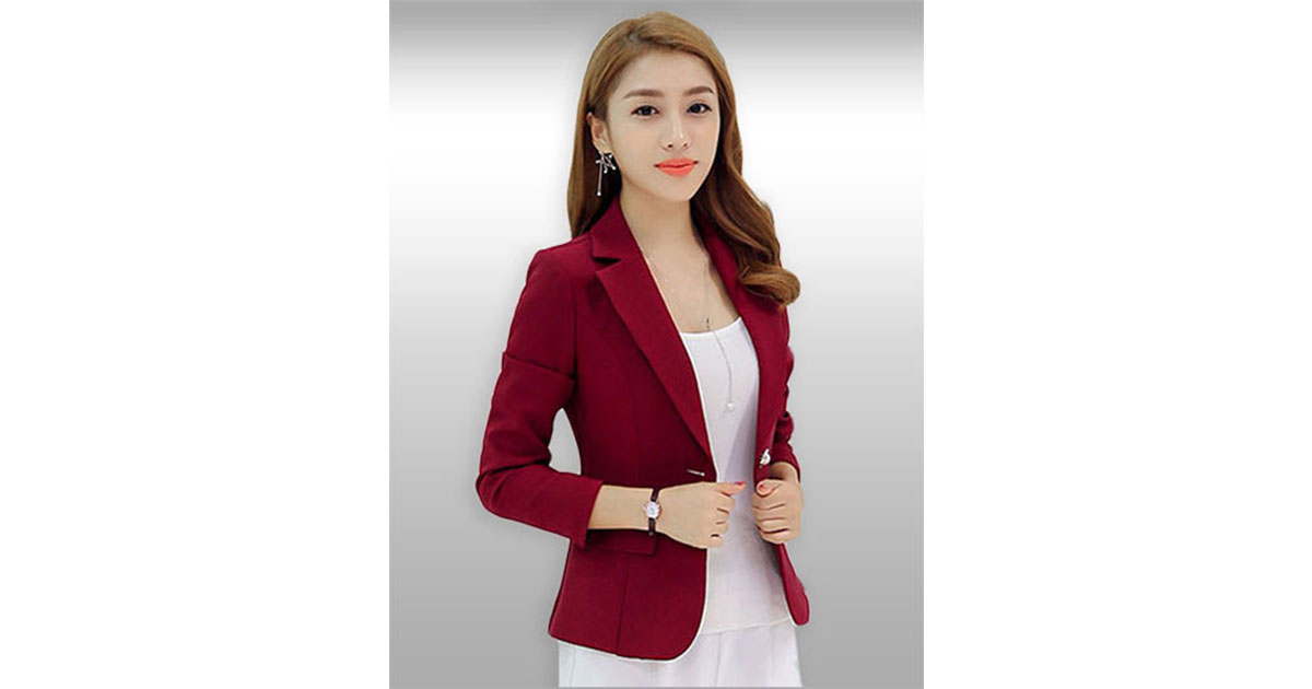 เสื้อสูทผู้หญิงแขนยาวสีแดงไวน์แบบสวยหรู มี 5 ไซส รหัส1852
