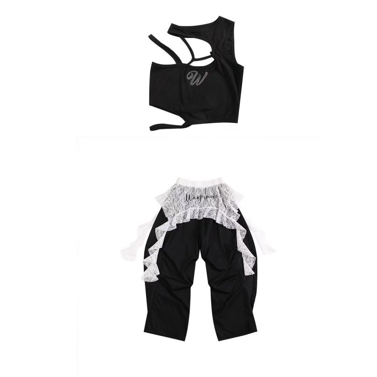 Friendly4kid พร้อมส่ง***ชุดเต้น set เสื้อ+กางเกง สีดำสไตล์สตรีทแดนซ์