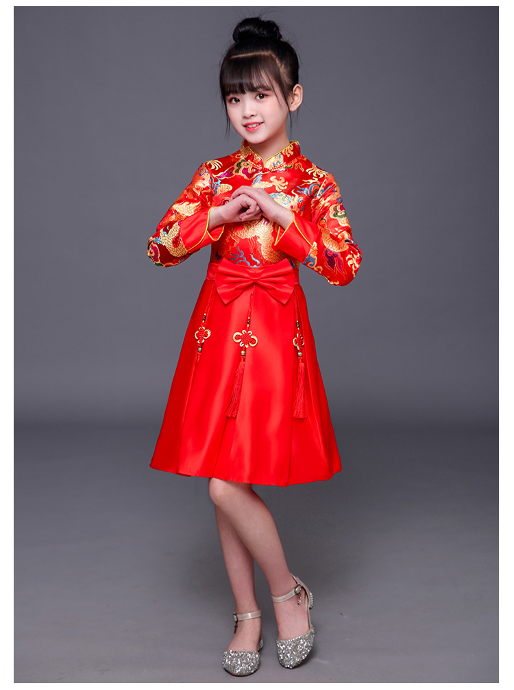 **พร้อมส่ง** ชุดจีน กี่เพ้า ชุดจีนเด็กชาย เสื้อสีแดงแขนขลิบทอง+สแลคดำ รุ่น 2