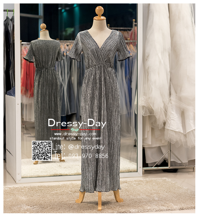 รหัส ชุดราตรียาว : PFL107 ชุดราตรียาว สีเงิน คอวี มีแขน สุดเซ็กซี่ เหมาะใส่ออกงานกลางคืน งานแต่งงาน งานกาล่าดินเนอร์ งานเลี้ยง งานพรอม งานรับกระบี่