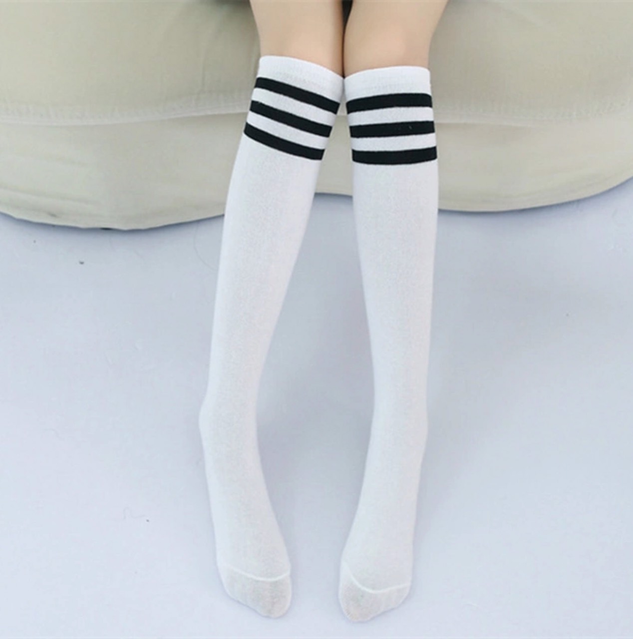 F ถุงเท้ายาว แนวสปอร์ต ลายริ้ว มีไซส์ เด็กเล็ก-เด็กโต