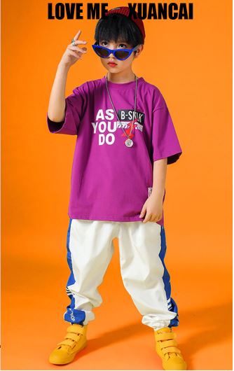 ชุดเต้น ฮิปฮอป เสื้อสีม่วง กางเกงขาว