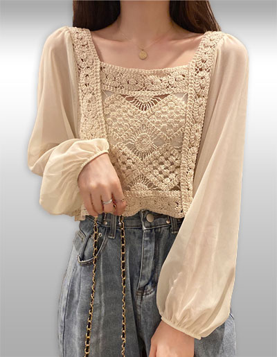 เสื้อครอปแฟชั่นสวยหวานสไตล์เกาหลี รหัส2366