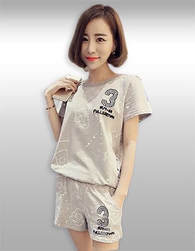 ชุดเซ็ทเสื้อกางเกงสีเทาลายการ์ตูนสุดน่ารัก รหัส2097