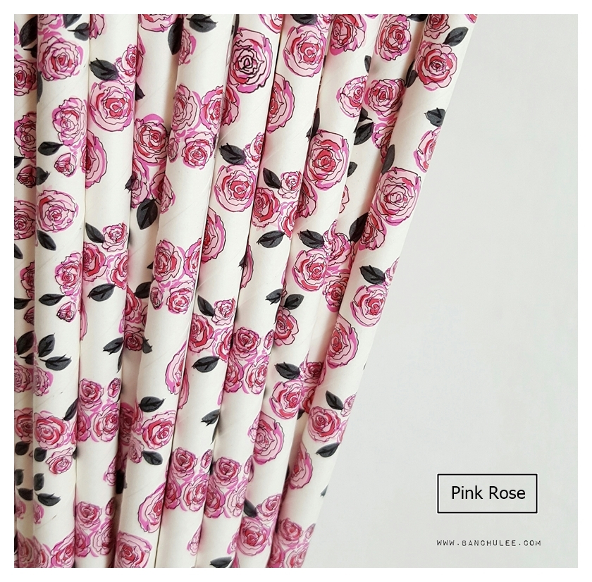 Floral Pattern Paper Straws หลอดกระดาษ ใช้สำหรับดื่มน้ำ