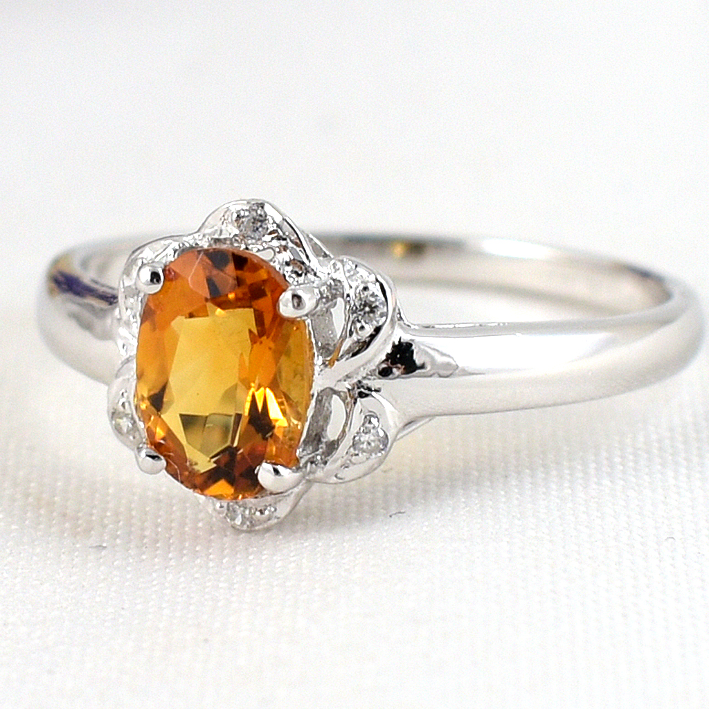 แหวนเงินแท้ราคาถูกชุบทองคำขาว ซิทรินแท้ 0.95 กะรัต เพชรCZ 0.06 กะรัต งานประณีตสวยงาม สั่งผลิตค่ะ