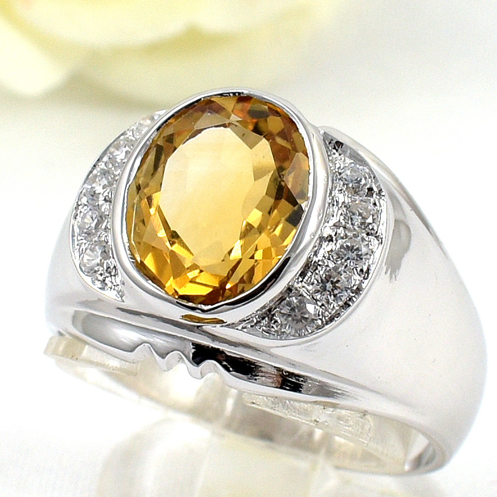 แหวนเงินแท้ราคาถูกชุบทองคำขาว ซิทรินแท้ 4.55 กะรัต เพชรCZ 0.30 กะรัต งานประณีตสวยงาม สั่งผลิตค่ะ