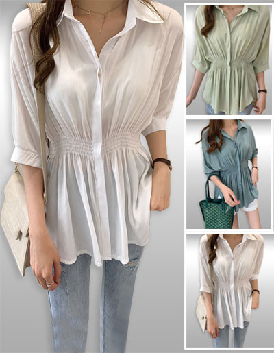 เสื้อแฟชั่นแต่งสม็อคด้านหน้าสไตล์ชิลด์ มี 3สี รหัส 2160