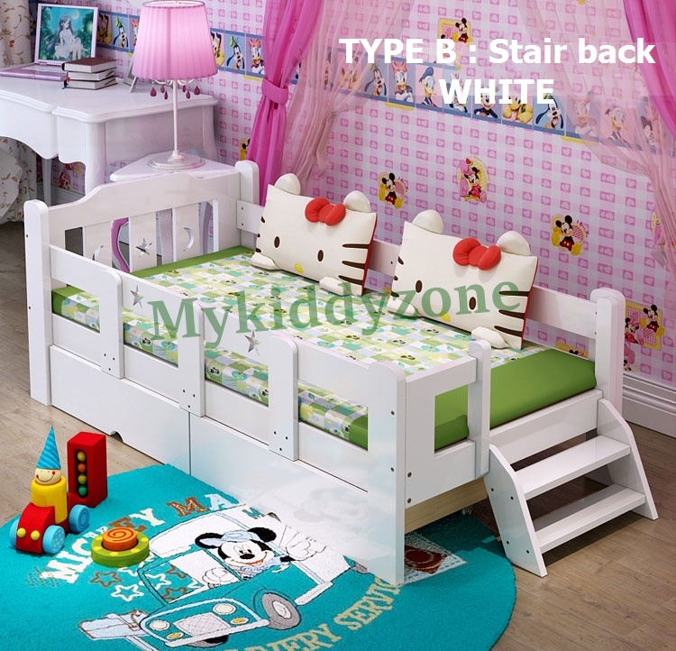 TP21004S(WDK4S) เตียงนอนไม้ เตียงเดี่ยวสำหรับเด็ก สีขาว สีฟ้า สีชมพู แบบบันไดท้าย / บันไดข้าง สำเนา