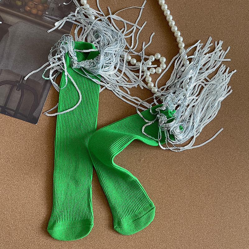 พร้อมส่ง ถุงเท้ายาว ตกแต่งด้วยดาว ปักเพชรเงิน สายห้อย