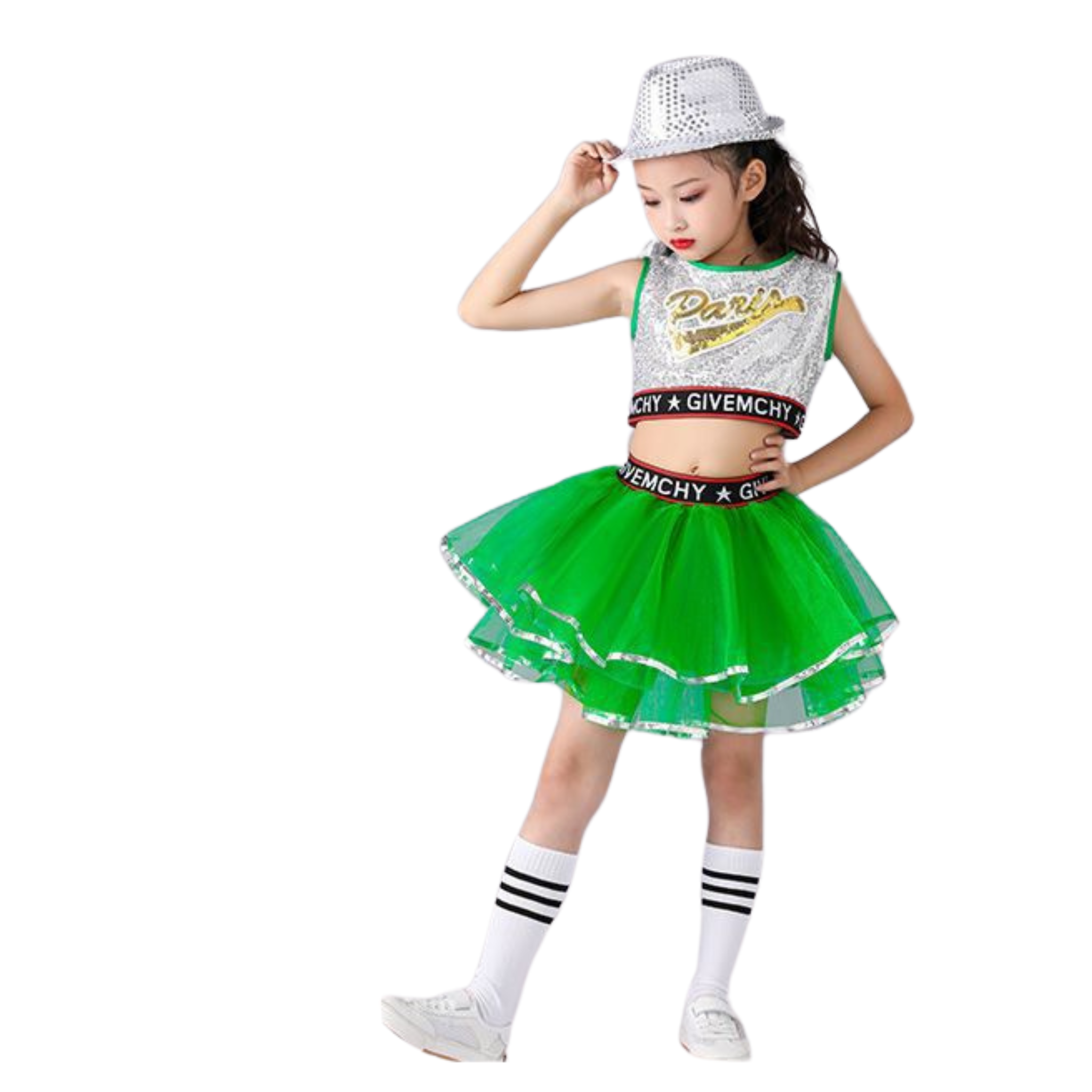 ชุดเต้น เชียร์หรีดเดอร์ เสื้อแขนกุด+กระโปรงพองฟู