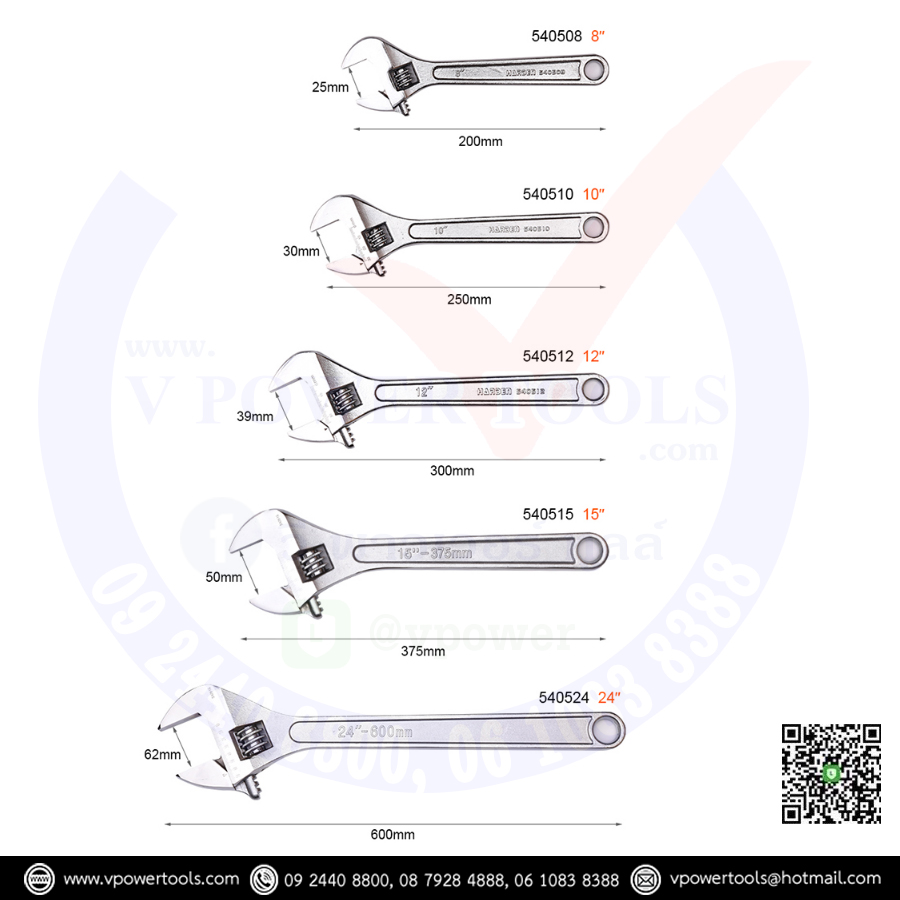 Harden ประแจเลื่อน มีสเกล ชุบโครม รุ่นงานหนัก ขนาด 8", 10", 12", 15", 24" ⬇️⤵️สินค้ามีตัวเลือก
