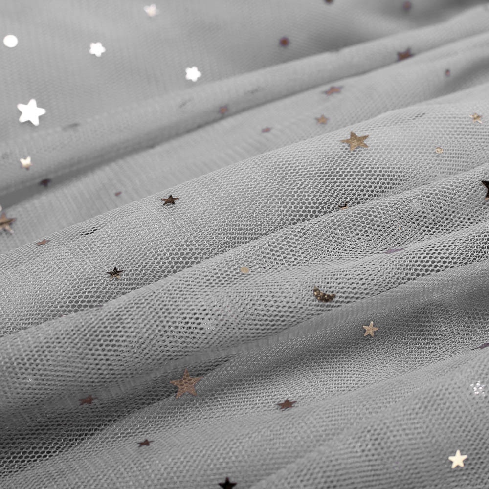 กระโปรงเด็ก ทรงสั้นบาน ลายดาว ผ้ามุ้ง แต่งดาว