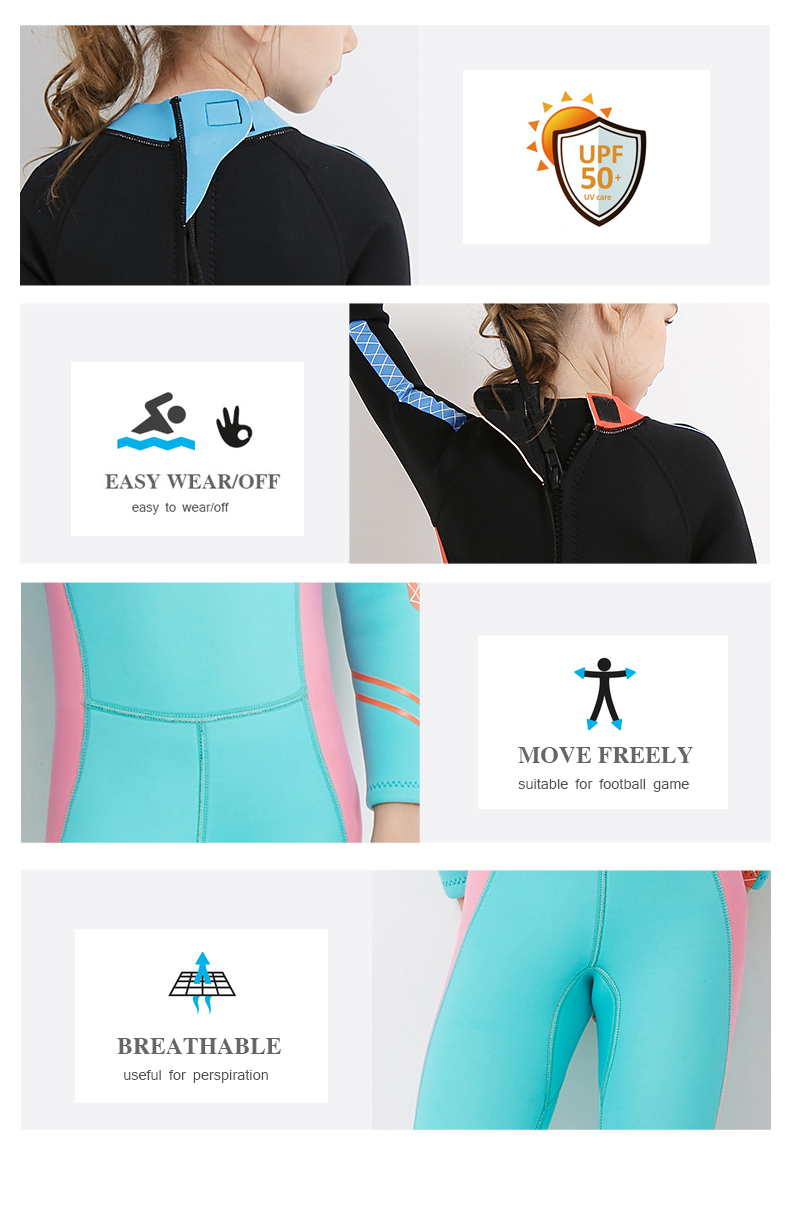F-ชุดว่ายน้ำเด็ก เก็บอุณหภูมิ แขนยาว ชุดดำนำ้ผู้หญิง