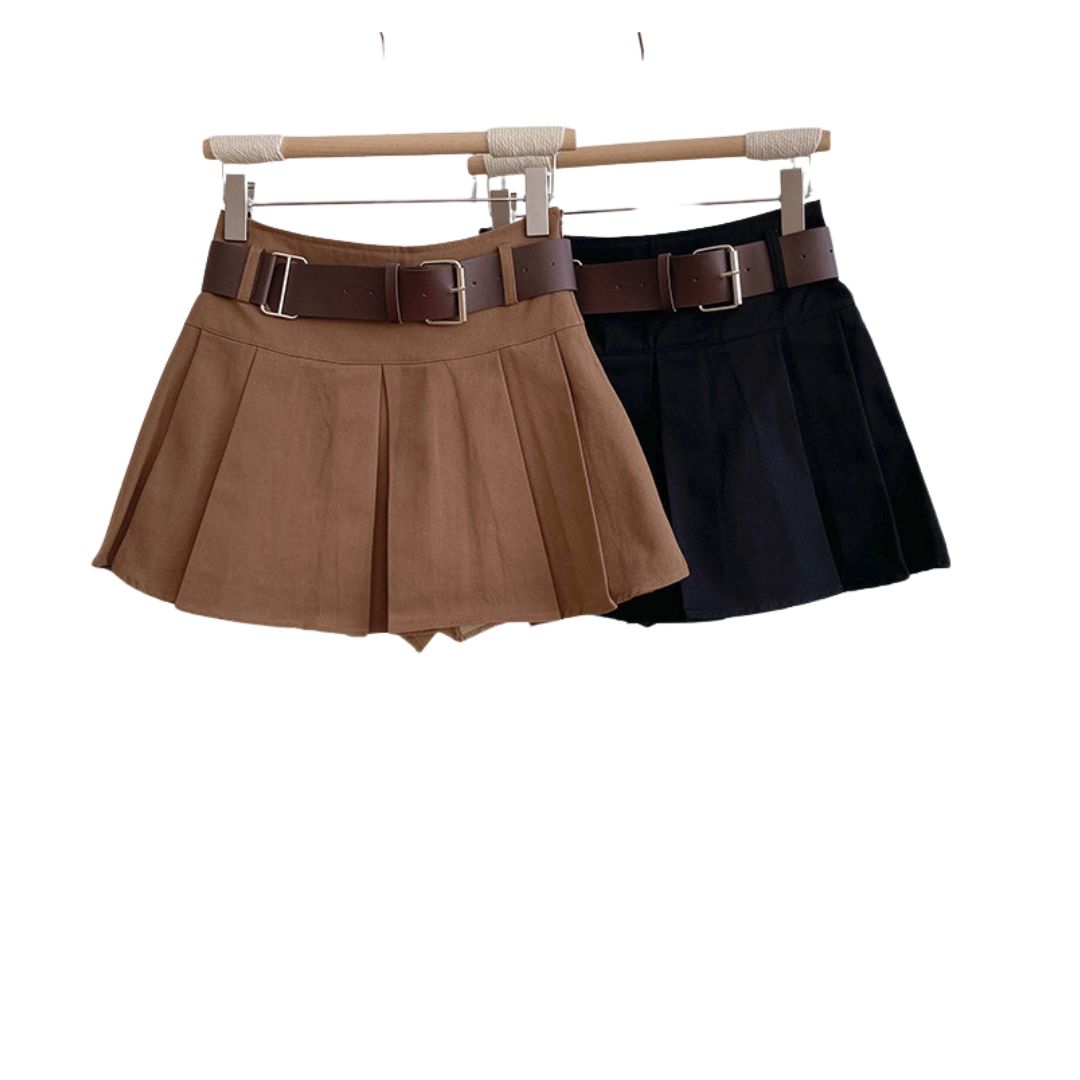 พร้อมส่ง กระโปรง เด็กผู้หญิง อัดพีชสั้นไม่รวมเข็มขัด