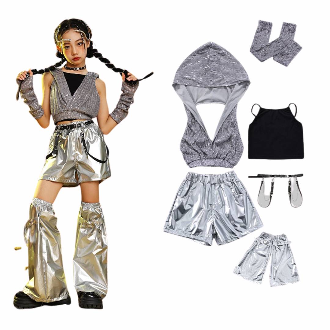 friendly4kid พร้อมส่ง ชุดเต้น เซ็ตเสื้อกั๊กดำ +กางเกงขายาว/กระโปรง hiphop jazzdance