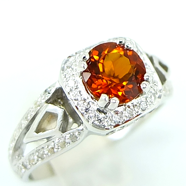 แหวนเงินแท้ราคาถูกชุบทองคำขาว ซิทรินแท้ 1.25 กะรัต เพชรCZ 0.224 กะรัต งานประณีตสวยงาม สั่งผลิตค่ะ