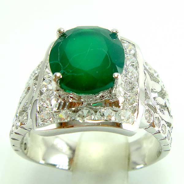 แหวนเงินแท้ราคาถูกชุบทองคำขาว พลอยแท้กรีนอะเกท 3.55 กะรัต เพชรCZ 0.78 กะรัต งานประณีตสวยงาม สั่งผลิตค่ะ