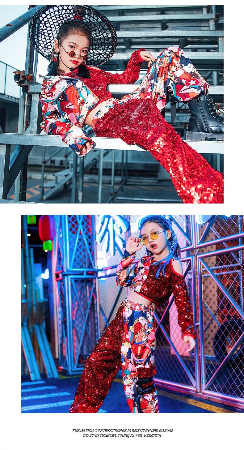 **พร้อมส่ง**ชุดเต้น ชุดฮิปฮอป เสื้อแขนยาว ปักเลื่อม พร้อมกางเกงขาขายาว