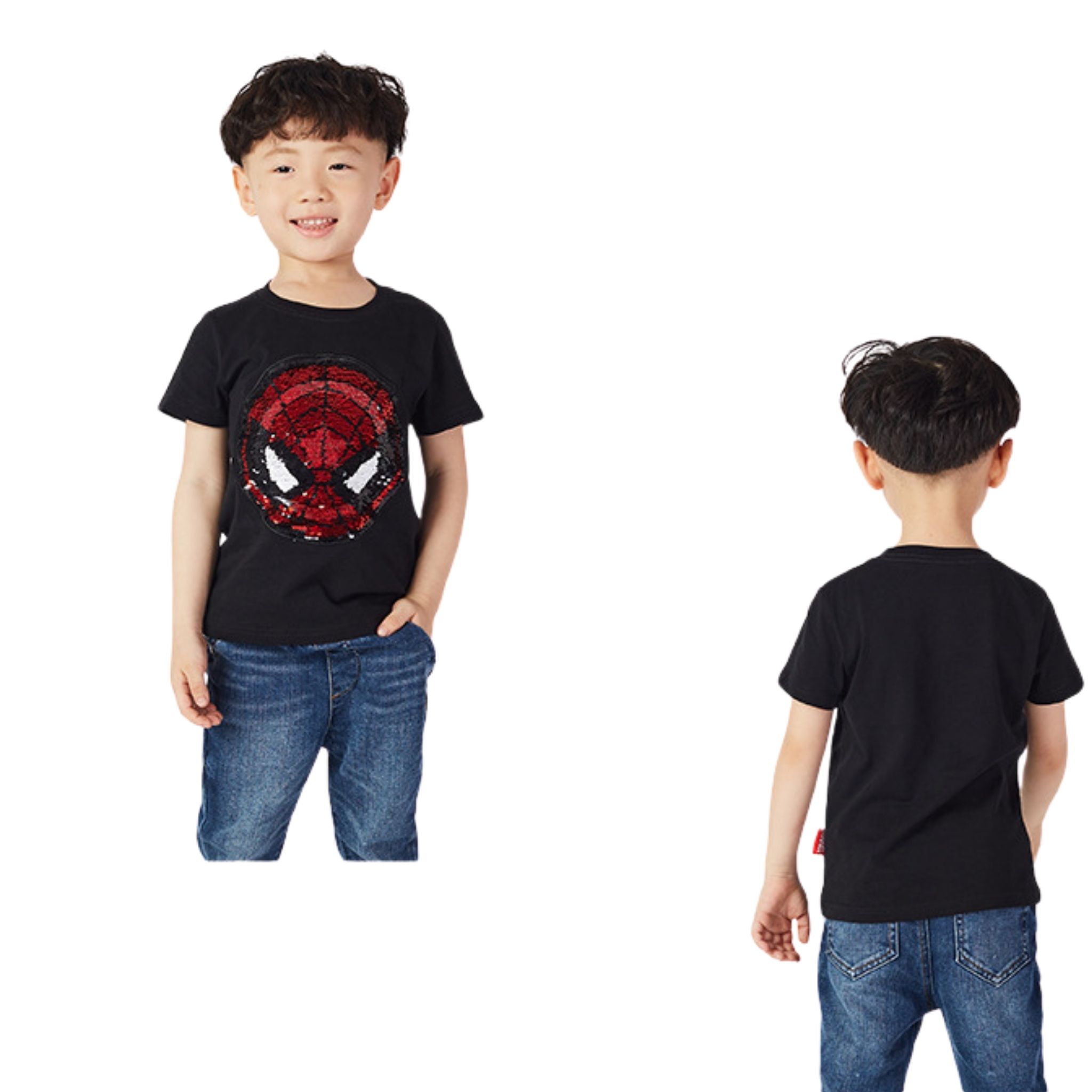 สินค้าพร้อมส่ง เสื้อยืดปักเลื่อม เปลี่ยนลาย ลายการ์ตูน