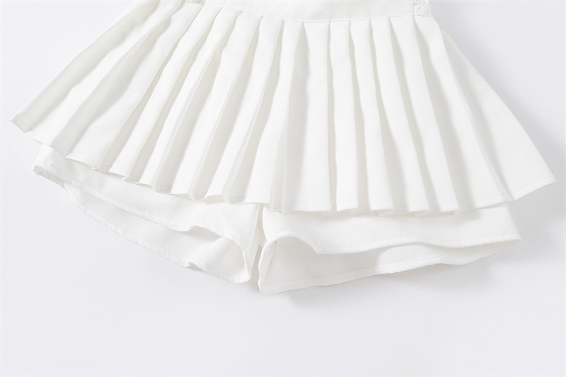 friendly4kid พร้อมส่ง กระโปรง เด็กอัดพลีท ทรงสั้น มีซับในกางเกง ลายพื้น เกรดคุณภาพ แบบสั้น พองฟู