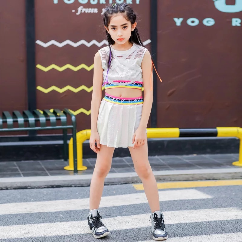 พร้อมส่ง ชุดเต้น เสื้อกล้าม+กางเกงกระโปรง ปักเลื่อม