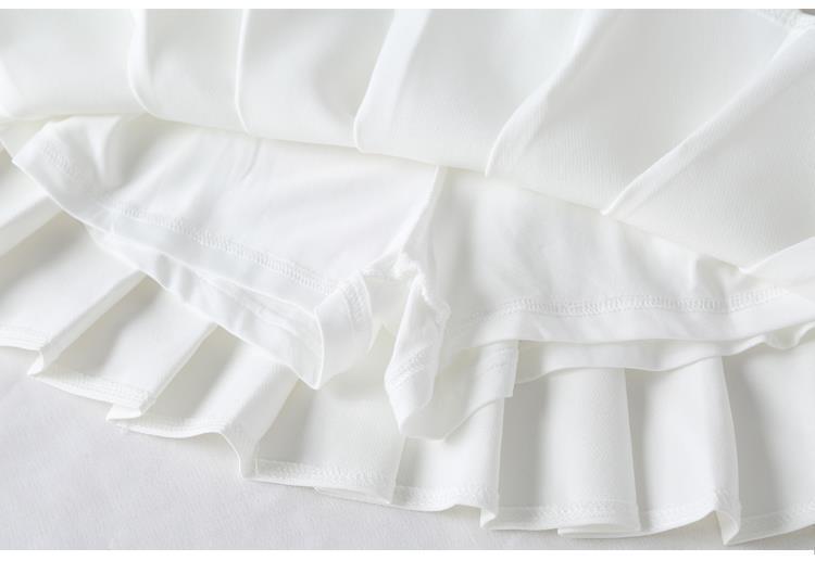 friendly4kid พร้อมส่ง กระโปรง เด็กอัดพลีท ทรงสั้น มีซับในกางเกง ลายพื้น เกรดคุณภาพ แบบสั้น พองฟู