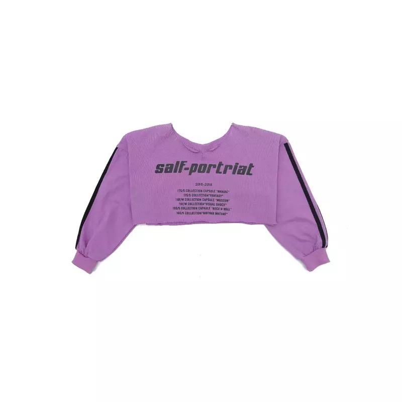 ชุดเต้น ชุดแดนซ์ เสื้อแขนยาวสีม่วง+ครอปตัวใน+กางเกงขายาว ลายทหาร