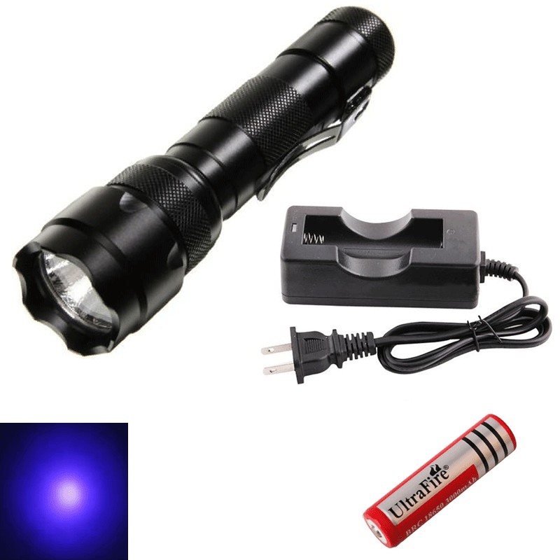 ไฟฉาย LED หลอด UV แสงสีม่วง UltraFire WF-502B CREE LED + ที่ชาร์จถ่าน และ ถ่านชาร์จ