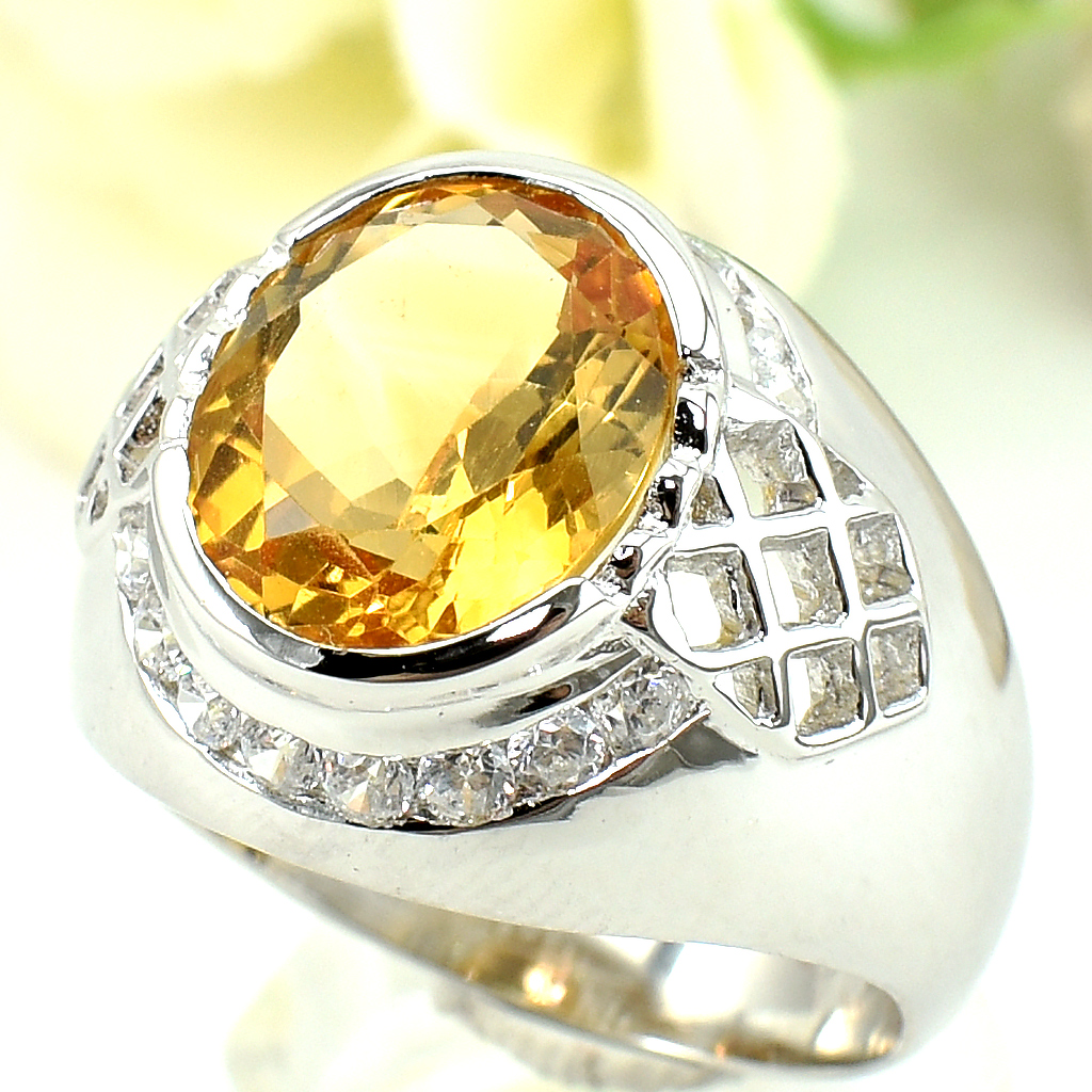 แหวนเงินแท้ราคาถูกชุบทองคำขาว ซิทรินแท้ 4.95 กะรัต เพชรCZ 0.48 กะรัต งานประณีตสวยงาม สั่งผลิตค่ะ