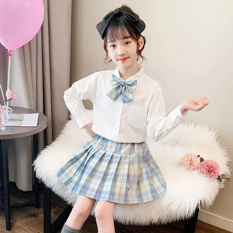 กระโปรงเด็ก อัดพีช สั้น สก็อตสีพาสเทล