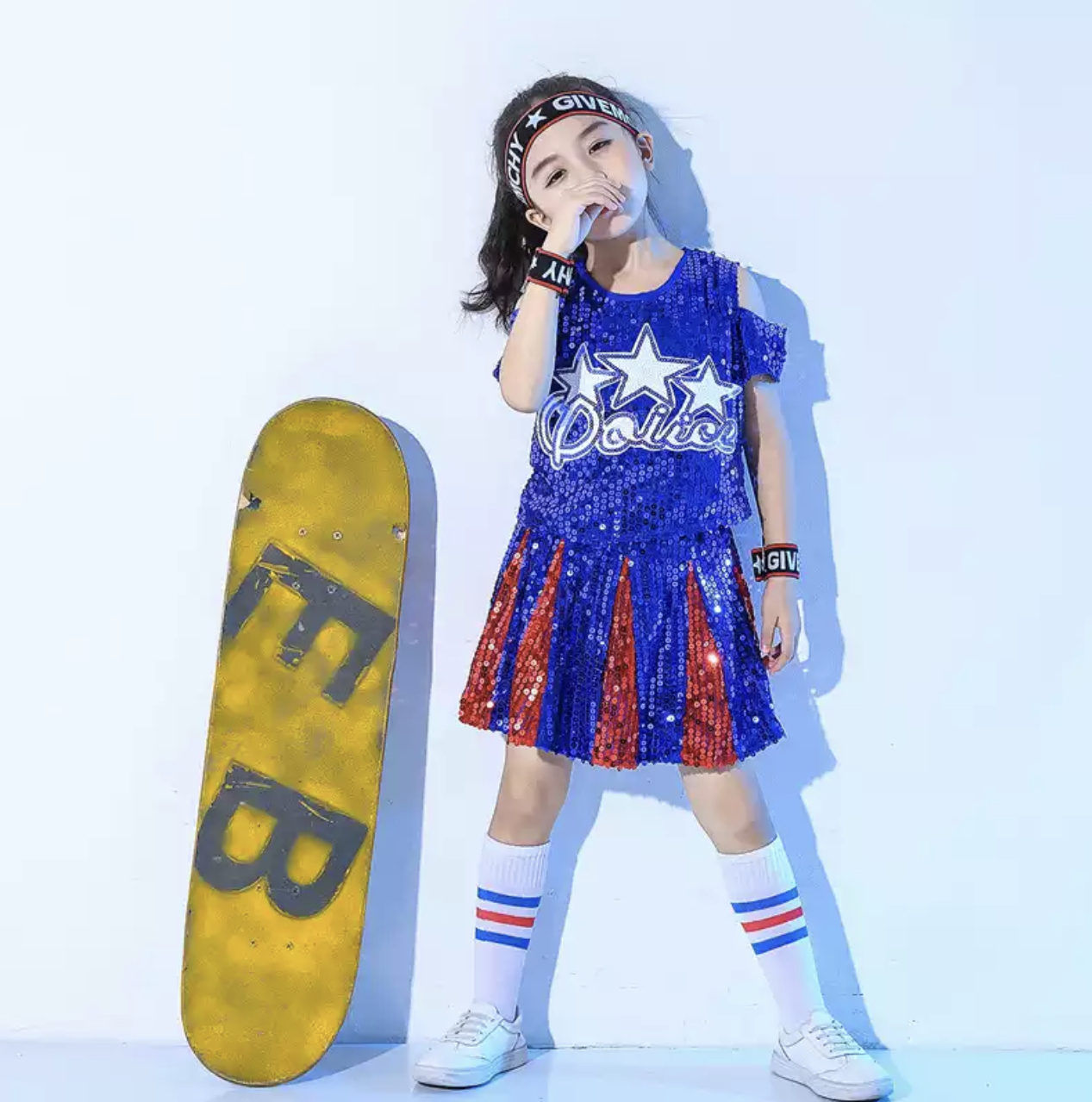 ชุดเต้น ชุดฮิปฮอป ปักเลื่อม ชุดก่ารแสดง เสื่้อ+กระโปรงแต่งจีบ/กางเกง