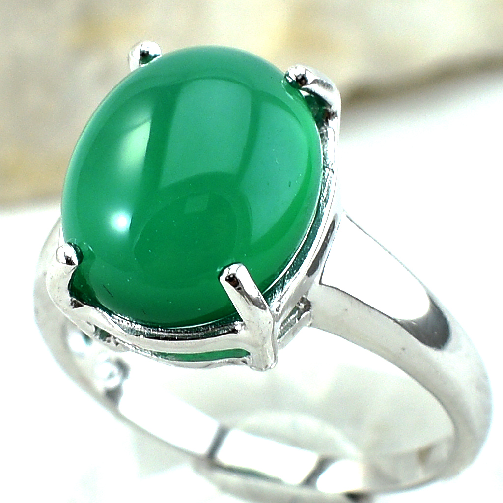 แหวนเงินแท้ราคาถูกชุบทองคำขาว พลอยแท้กรีนอะเกท 4.80 กะรัต งานประณีตสวยงาม สั่งผลิตค่ะ