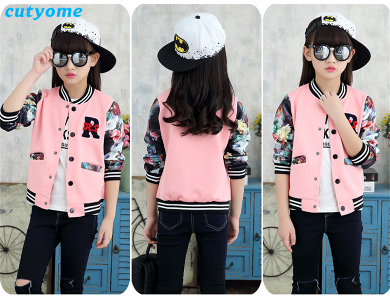 กันหนาว แจ็คเก็ต สีชมพู แขนลายดอก