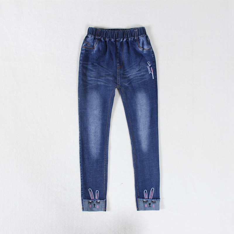 กางเกงยีนส์ขายาว ปักแต่งกระต่าย