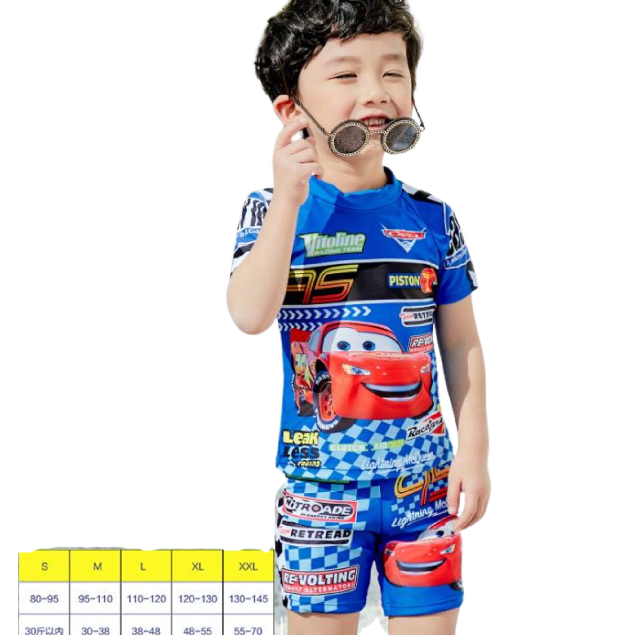 **พร้อมส่ง ชุดว่ายน้ำเด็กชาย บอดี้สูท เซ็ท คาร์สีน้ำเงิน