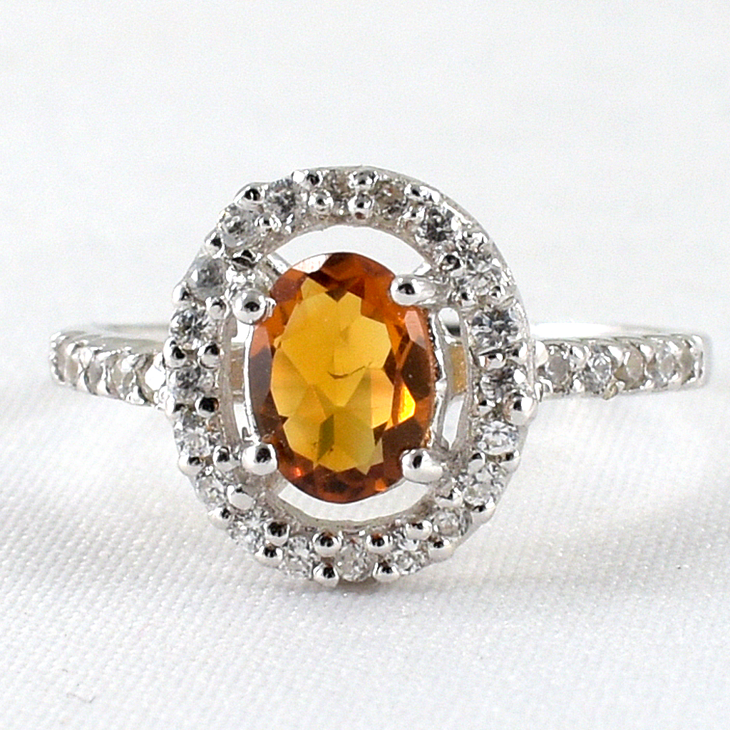 แหวนเงินแท้ราคาถูกชุบทองคำขาว ซิทรินแท้ 1.0 กะรัต เพชรCZ 0.30 กะรัต งานประณีตสวยงาม สั่งผลิตค่ะ