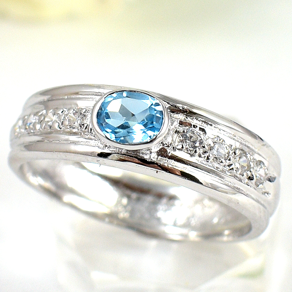 แหวนเงินแท้ราคาถูกชุบทองคำขาว สวิสบลูโทปาซแท้ 0.55 กะรัต เพชรCZ 0.24 กะรัต งานประณีตสวยงาม สั่งผลิตค่ะ